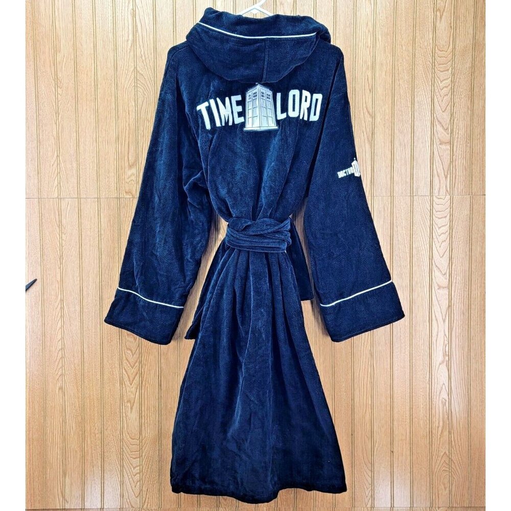 Doctor Who BBC TIME LORD Bathrobe OS BLACK Phone Box TARDIS Cotton 2012 NEW